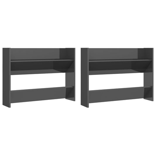 Veggskoskap 2 stk høyglans grå 80x18x60 cm konstruert tre