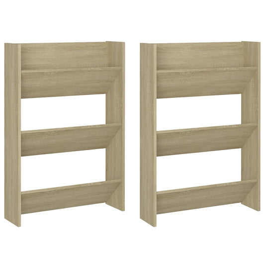 Veggskoskap 2 stk hvit og sonoma eik 60x18x90 cm sponplater