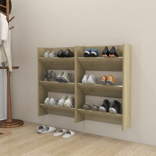 Veggskoskap 2 stk hvit og sonoma eik 60x18x90 cm sponplater