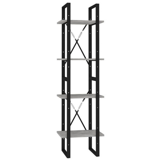 Bokhylle 4 nivåer betonggrå 40x30x140 cm konstruert tre