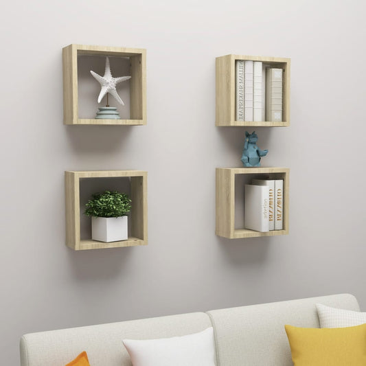 Vegghyller kubeformet 4 stk sonoma eik 30x15x30 cm