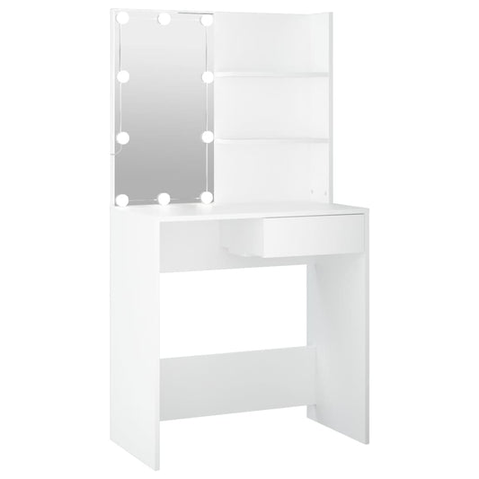 Sminkebord med LED hvit 74,5x40x141 cm