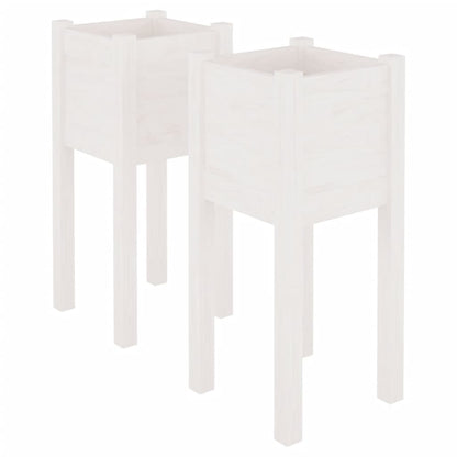 Plantekasser 2 stk hvit 31x31x70 cm heltre furu