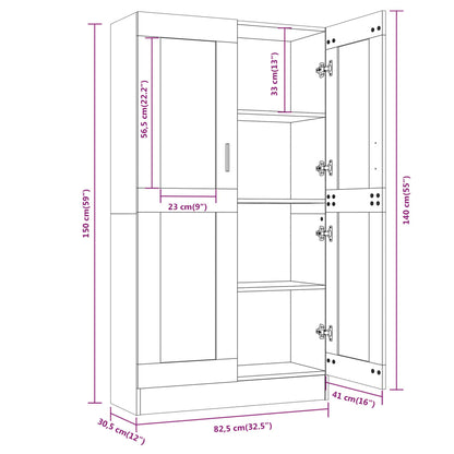 Vitrineskap røkt eik 82,5x30,5x150 cm konstruert tre