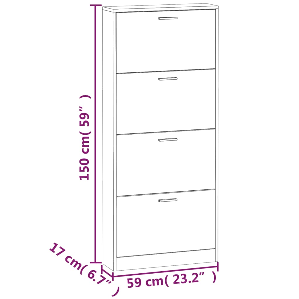 Skoskap hvit 59x17x150 cm konstruert tre