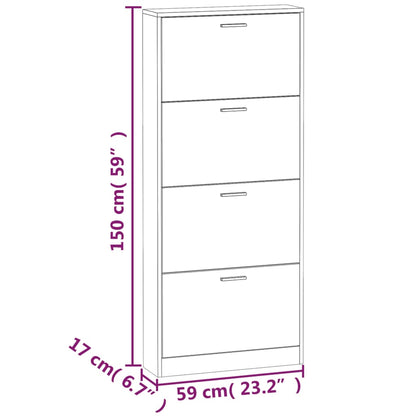 Skoskap hvit 59x17x150 cm konstruert tre