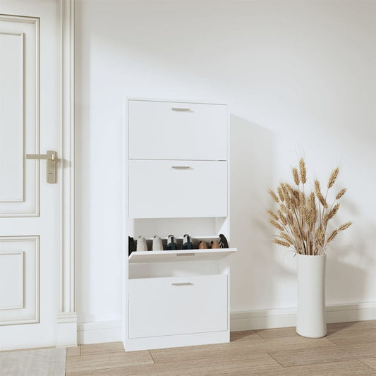 Skoskap hvit 59x17x150 cm konstruert tre
