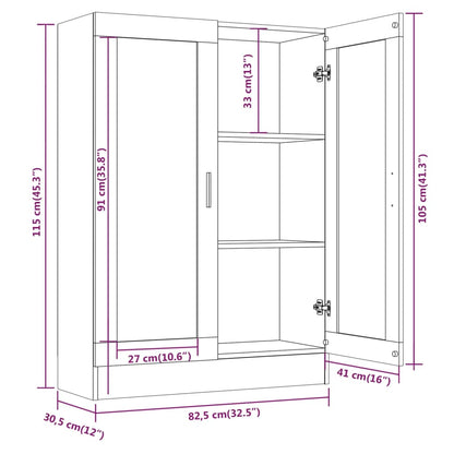 Vitrineskap røkt eik 82,5x30,5x115 cm konstruert tre