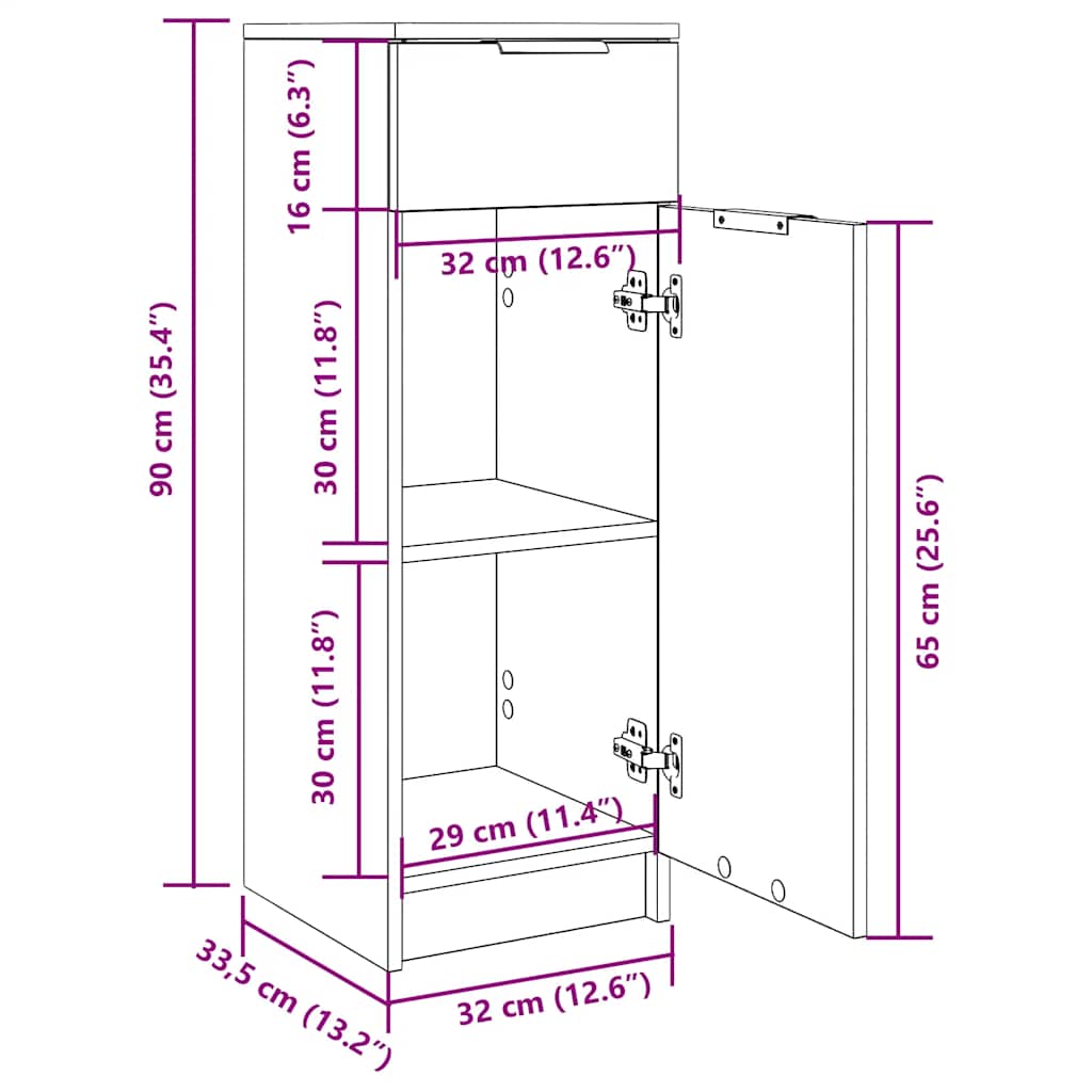 Baderomsskap hvit 32x34x90 cm konstruert tre
