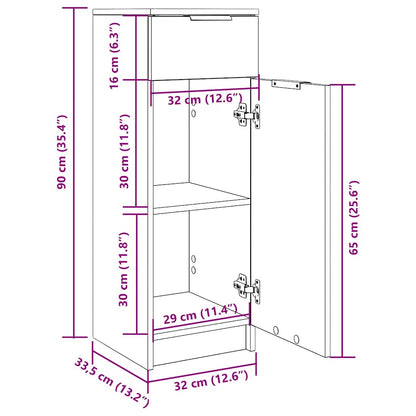 Baderomsskap hvit 32x34x90 cm konstruert tre