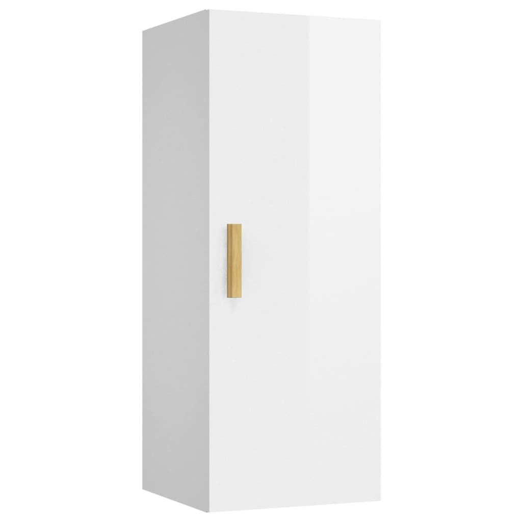 Veggskap høyglans hvit 34,5x34x90 cm konstruert tre