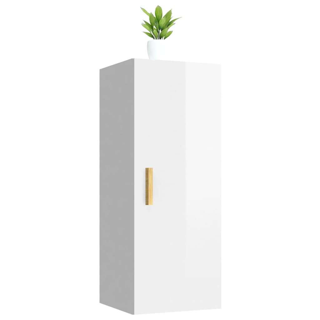 Veggskap høyglans hvit 34,5x34x90 cm konstruert tre