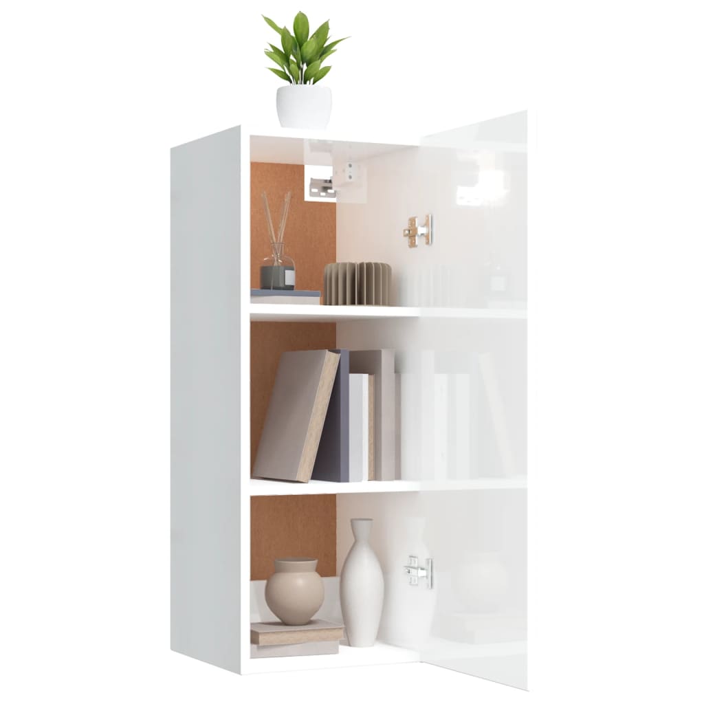 Veggskap høyglans hvit 34,5x34x90 cm konstruert tre