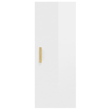 Veggskap høyglans hvit 34,5x34x90 cm konstruert tre