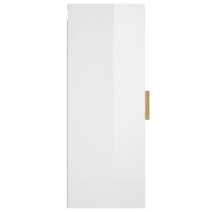 Veggskap høyglans hvit 34,5x34x90 cm konstruert tre