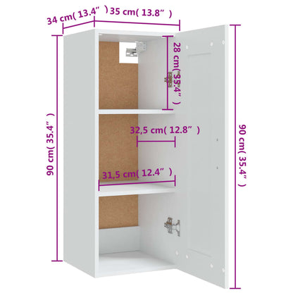 Veggskap hvit 35x34x90 cm konstruert tre