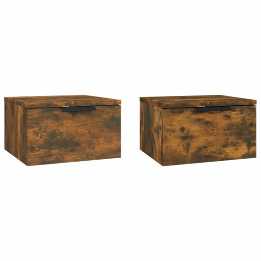 Veggmonterte nattbord 2 stk røkt eik 34x30x20 cm