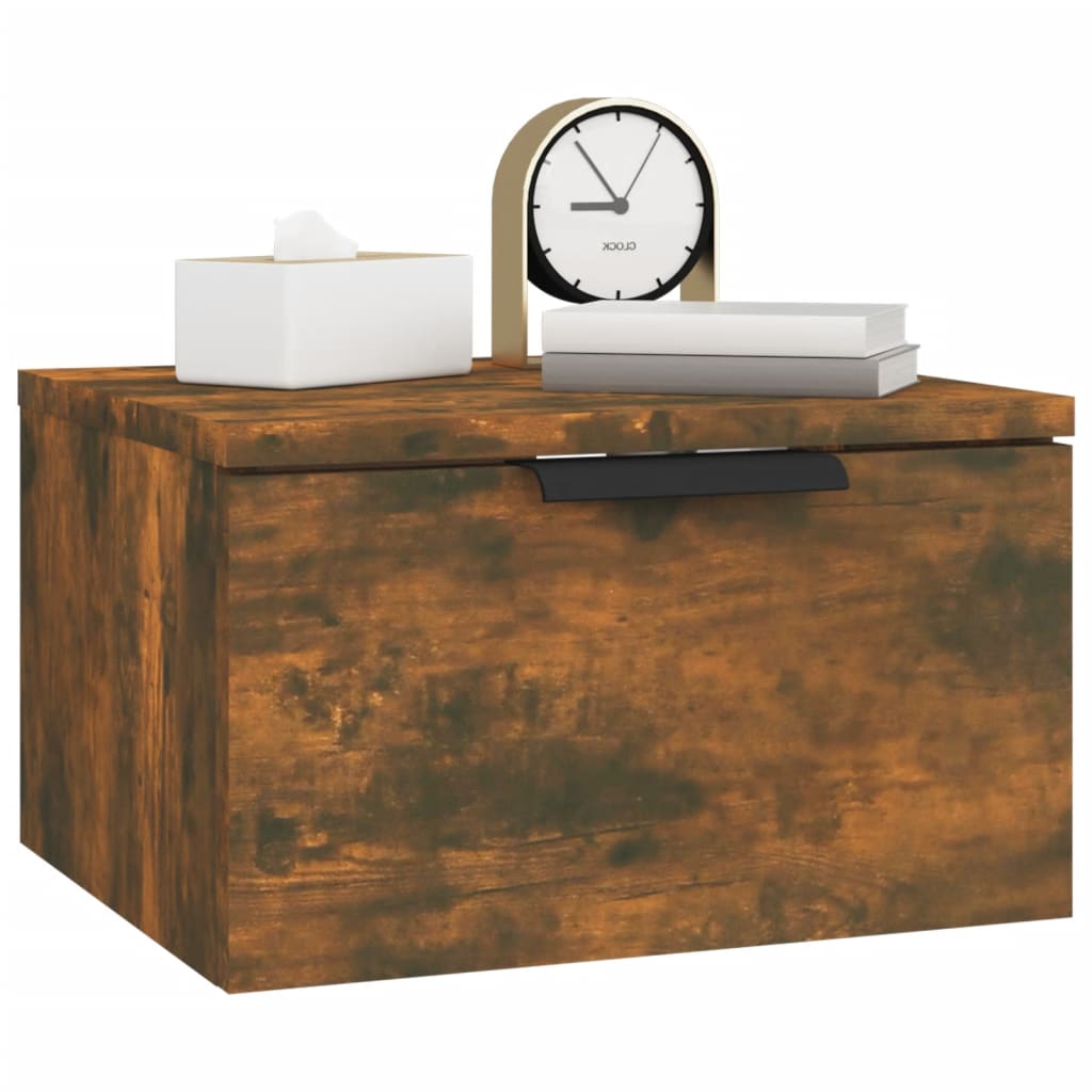 Veggmonterte nattbord 2 stk røkt eik 34x30x20 cm