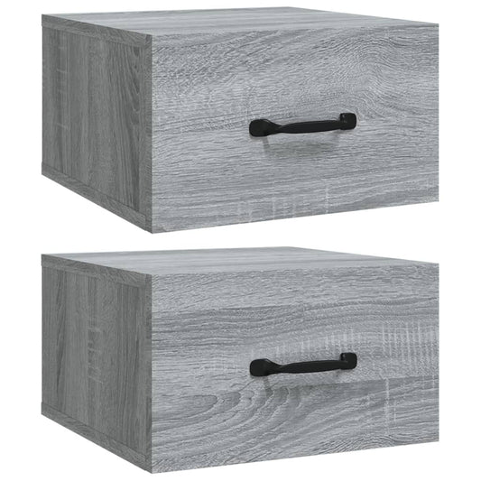 Veggmonterte nattbord 2 stk grå sonoma 35x35x20 cm