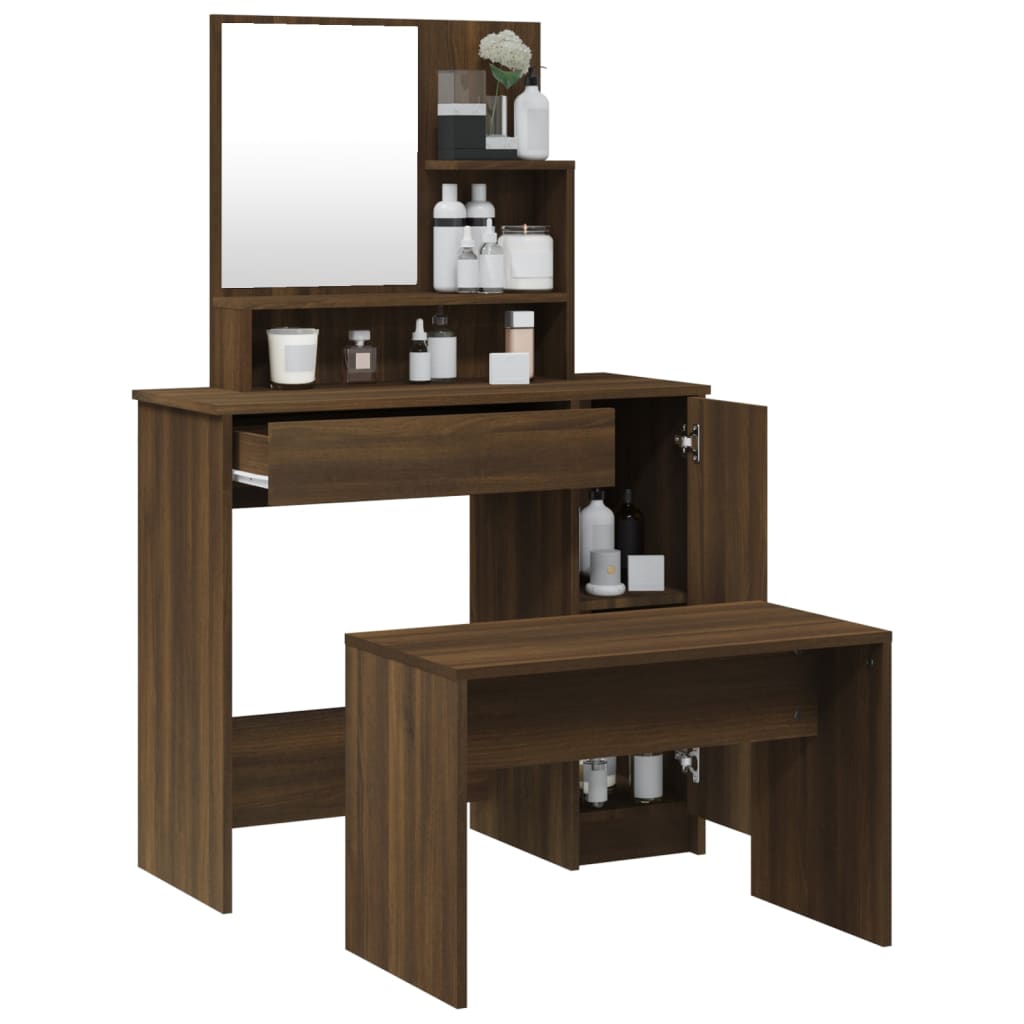 Sminkebordsett brun eik86,5x35x136 cm