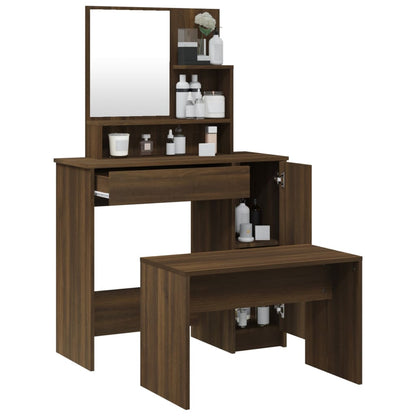 Sminkebordsett brun eik86,5x35x136 cm