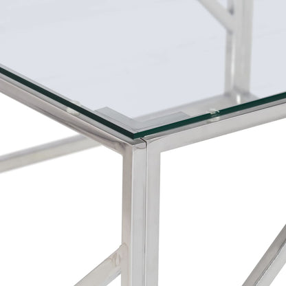 Salongbord sølv rustfritt stål og herdet glass