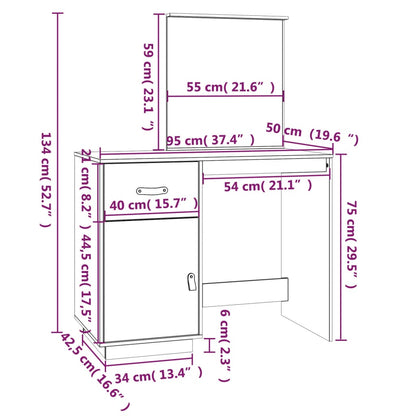 Sminkebord 95x50x134 cm heltre furu