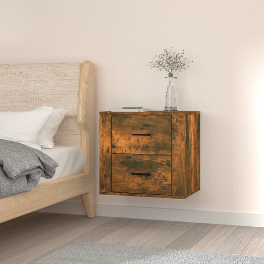 Veggmontert nattbord røkt eik 50x36x47 cm