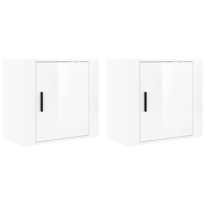 Veggmonterte nattbord 2 stk høyglans hvit 50x30x47 cm