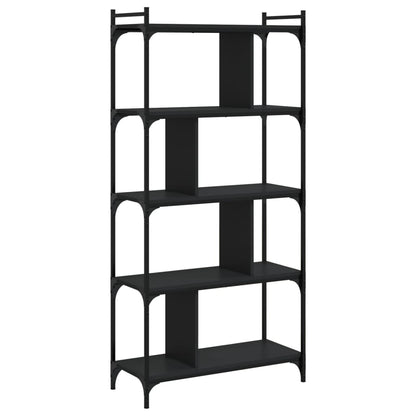 Bokhylle 5 etasjer svart 76x32x158 cm konstruert tre