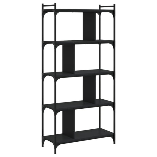 Bokhylle 5 etasjer svart 76x32x158 cm konstruert tre