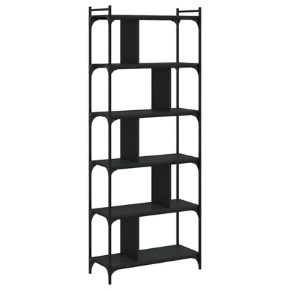 Bokhylle 6 etasjer svart 76x32x192 cm konstruert tre
