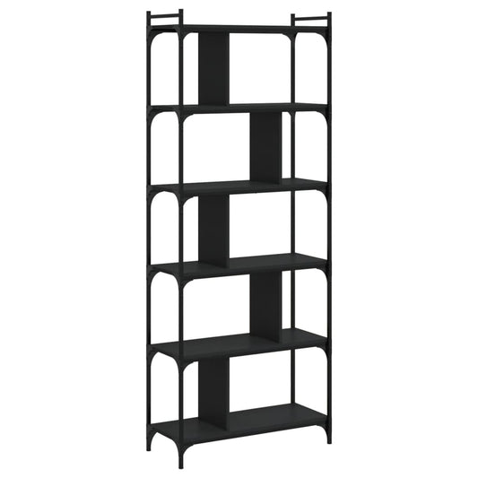 Bokhylle 6 etasjer svart 76x32x192 cm konstruert tre
