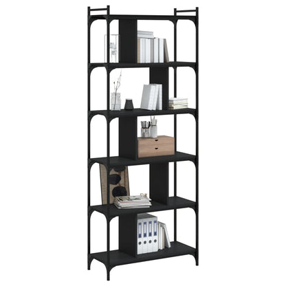 Bokhylle 6 etasjer svart 76x32x192 cm konstruert tre