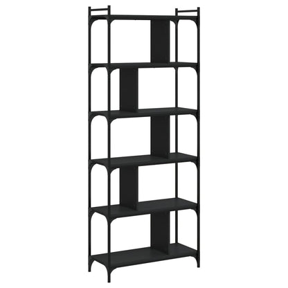 Bokhylle 6 etasjer svart 76x32x192 cm konstruert tre