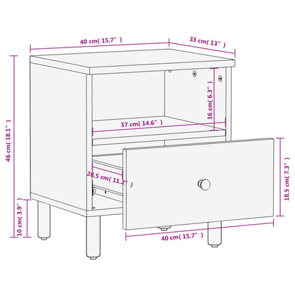 Nattbord 2 stk svart 40x33x46 cm heltre mango