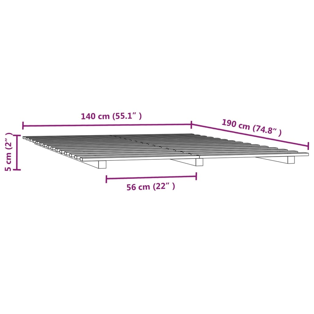 Sengeramme hvit 140x190 cm heltre furu