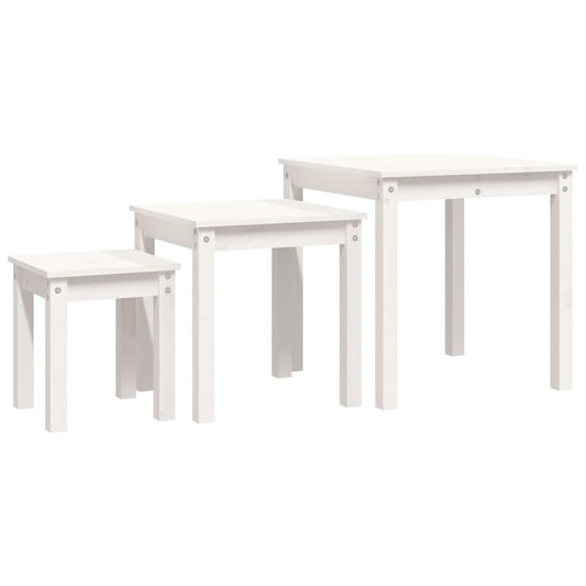 Stablebord 3 stk hvit heltre furu