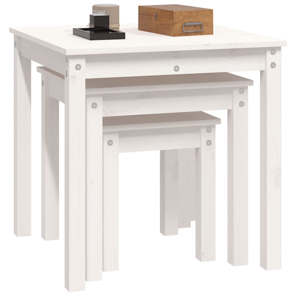Stablebord 3 stk hvit heltre furu