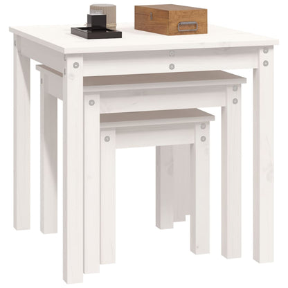 Stablebord 3 stk hvit heltre furu