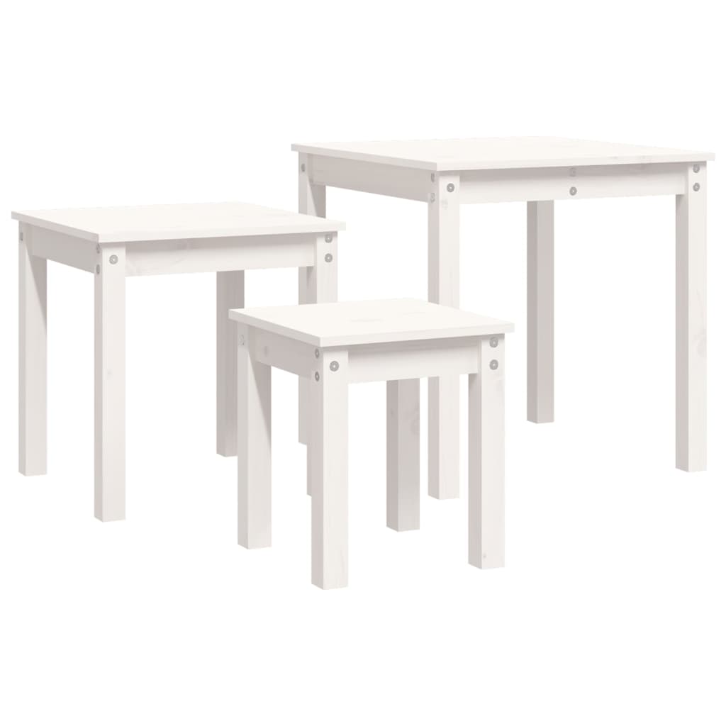 Stablebord 3 stk hvit heltre furu