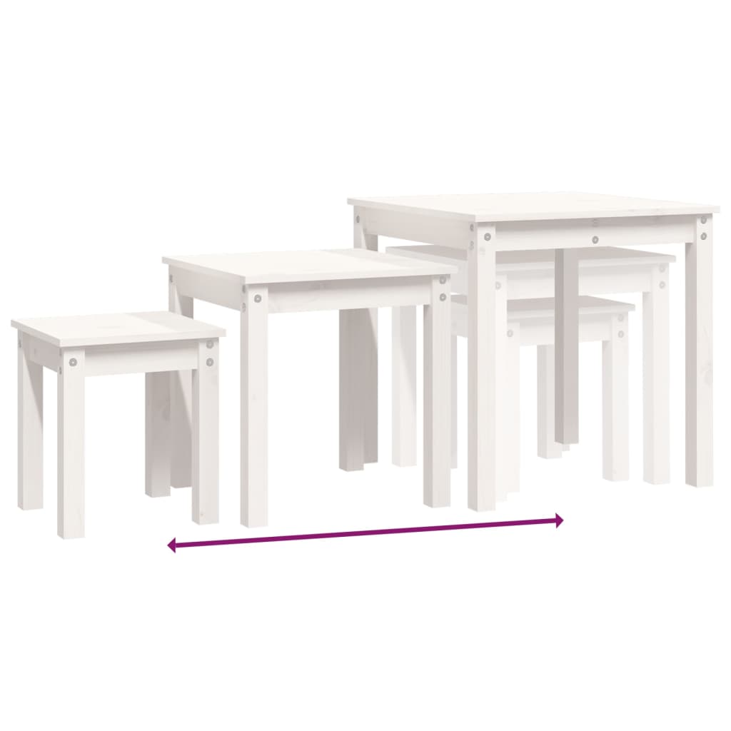 Stablebord 3 stk hvit heltre furu