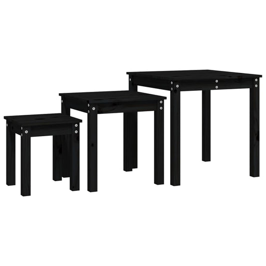 Stablebord 3 stk svart heltre furu