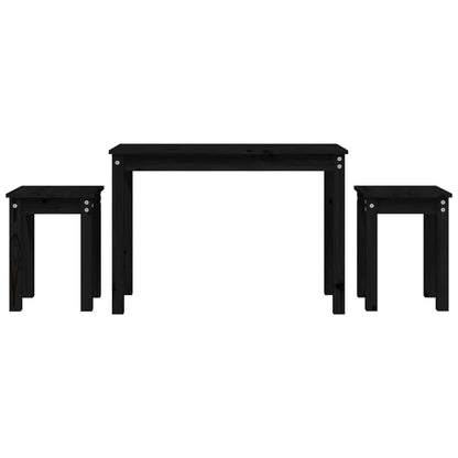 Stablebord 3 stk svart heltre furu