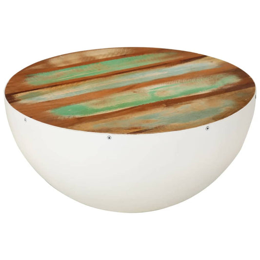 Bolleformet salongbord hvit Ø50x24 cm gjenvunnet heltre