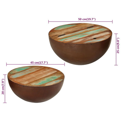 Bolleformede salongbord 2 stk gjenvunnet heltre