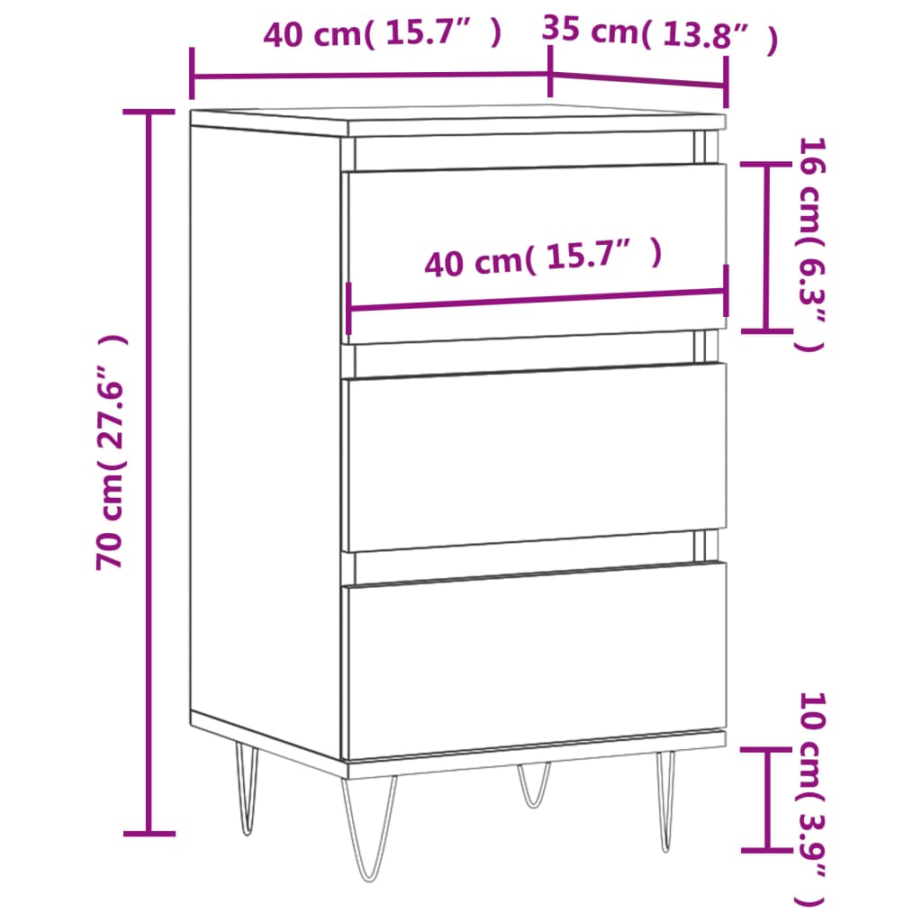 Skjenk hvit 40x35x70 cm konstruert tre