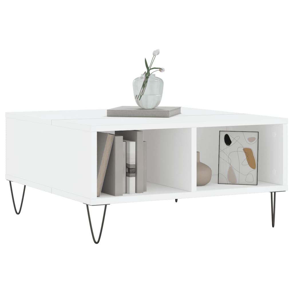 Sofabord hvit 60x60x30 cm konstruert tre