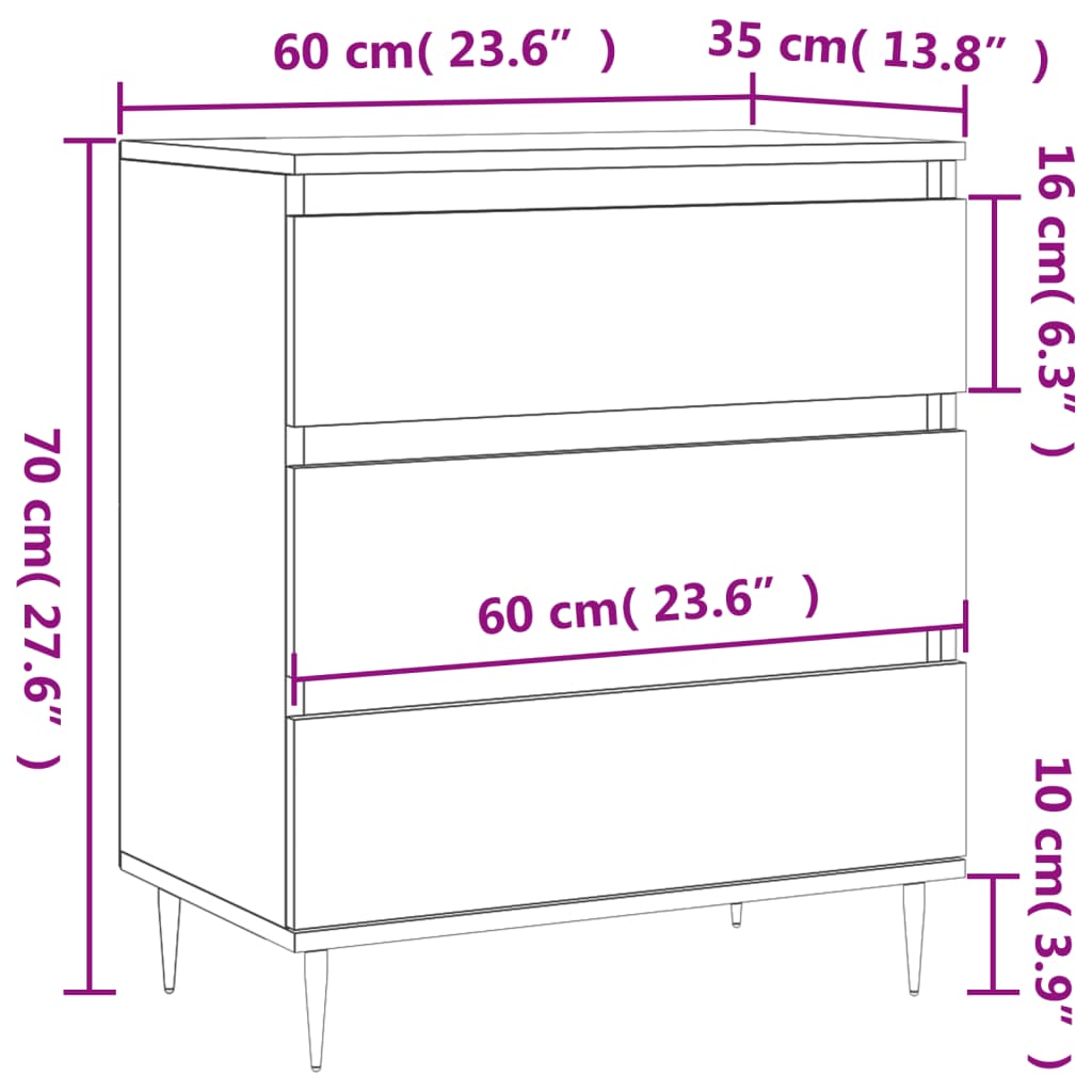 Skjenk hvit 60x35x70 cm konstruert tre