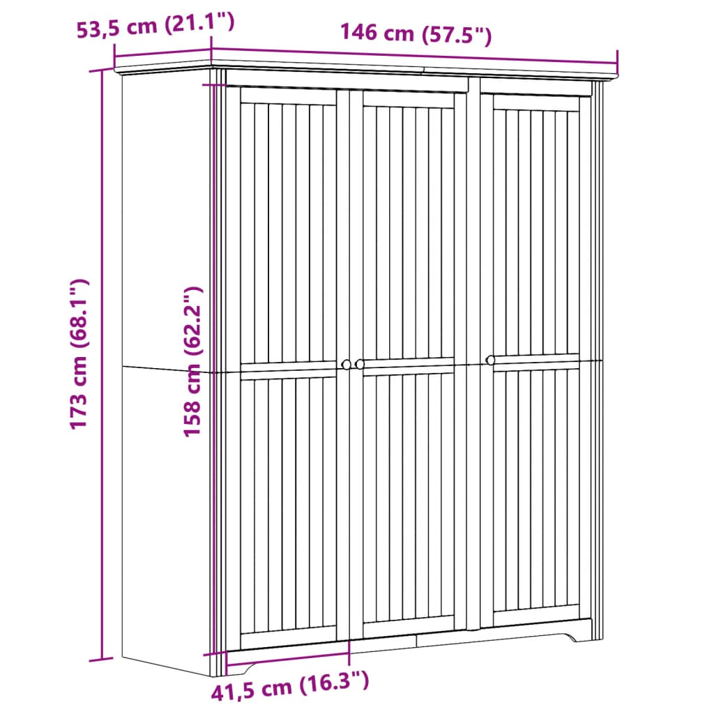 Garderobe BODO grå 146x53,5x173 cm heltre furu